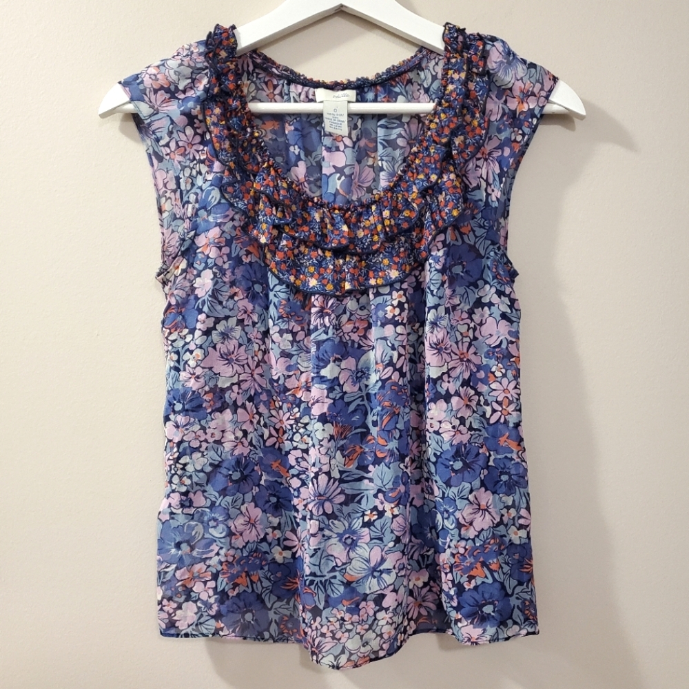 Odille (Anthropologie) - 100% Silk Floral Blouse - Size 0